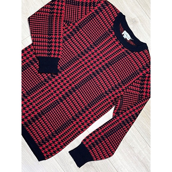 Anne Klein Women's Houndstooth Sweater‎ Large 100% Wool Pullover Red Black - Picture 1 of 13
